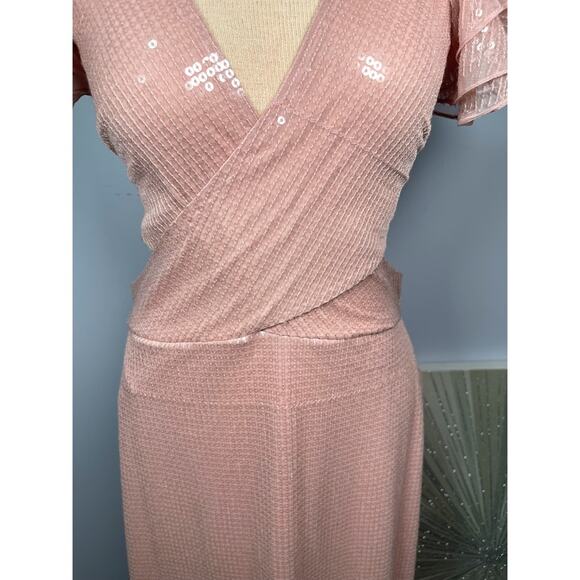 Mac Duggal Sequined Ruffled Cutout Lace Up Rose Pink Maxi Gown Sz 8 - Picture 5 of 14